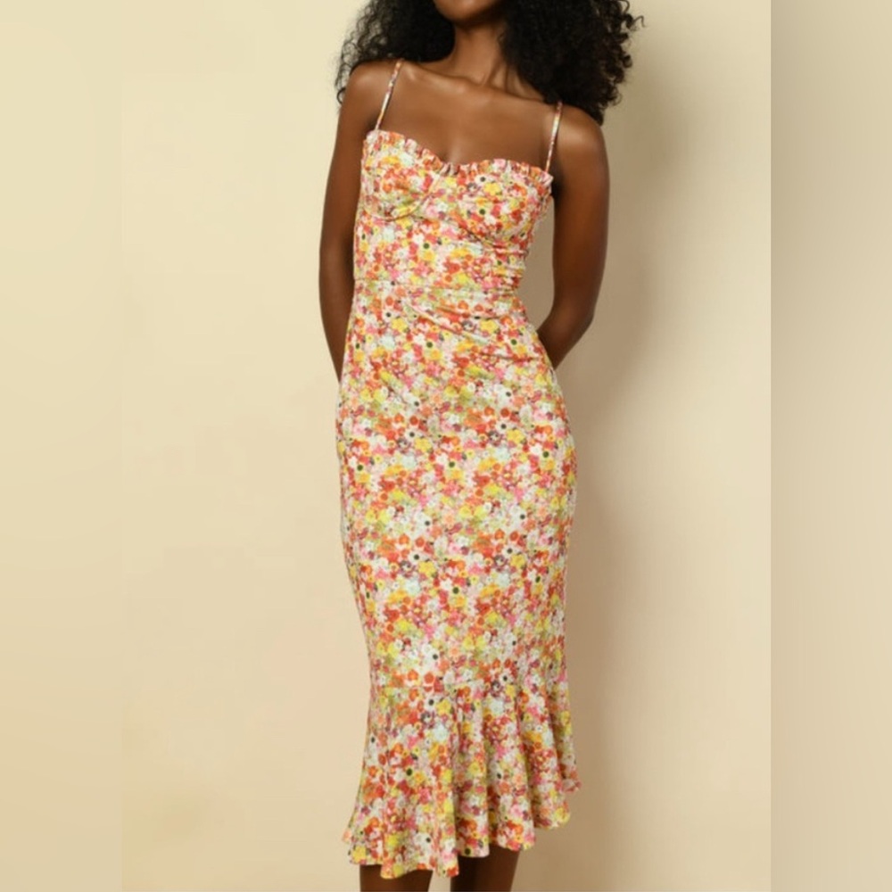 Anthropologie Hutch Selene Floral Midi Dress bustier plus size spring 2X
